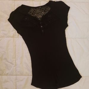 Black ribbed cap sleeve Henley tee